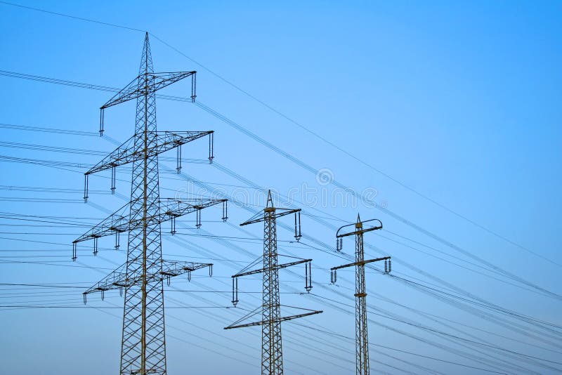 Large power supply lines stock photos