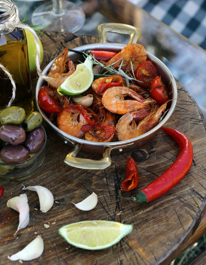 Large Prawns Fried in a Pan Stock Image Image of dinner, herb 161252603