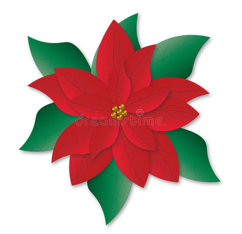 Large Red Poinsettia Frame Christmas Illustration, Slight 3-D Effect