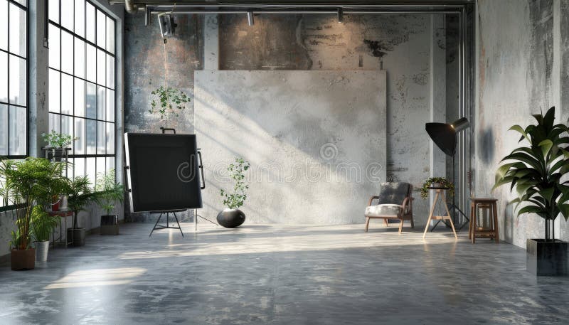 A large room with a white wall and a black board on it by AI generated image.