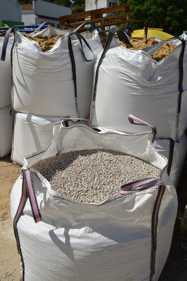 Large Sacks of Aggregates for Making Concrete Mixes. Stock Photo