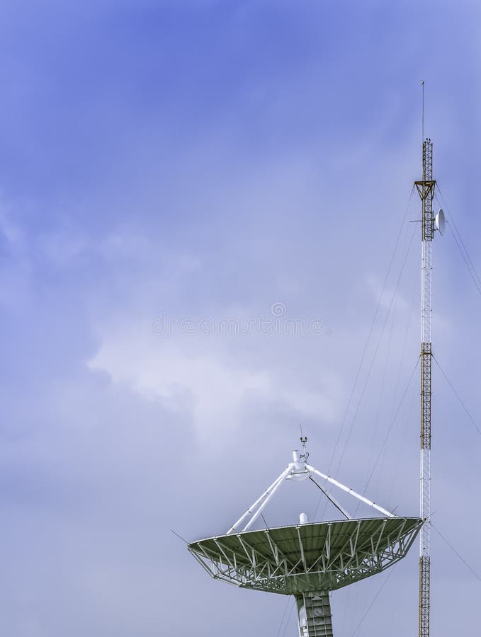 Large Satellite Dish with Antenna Stock