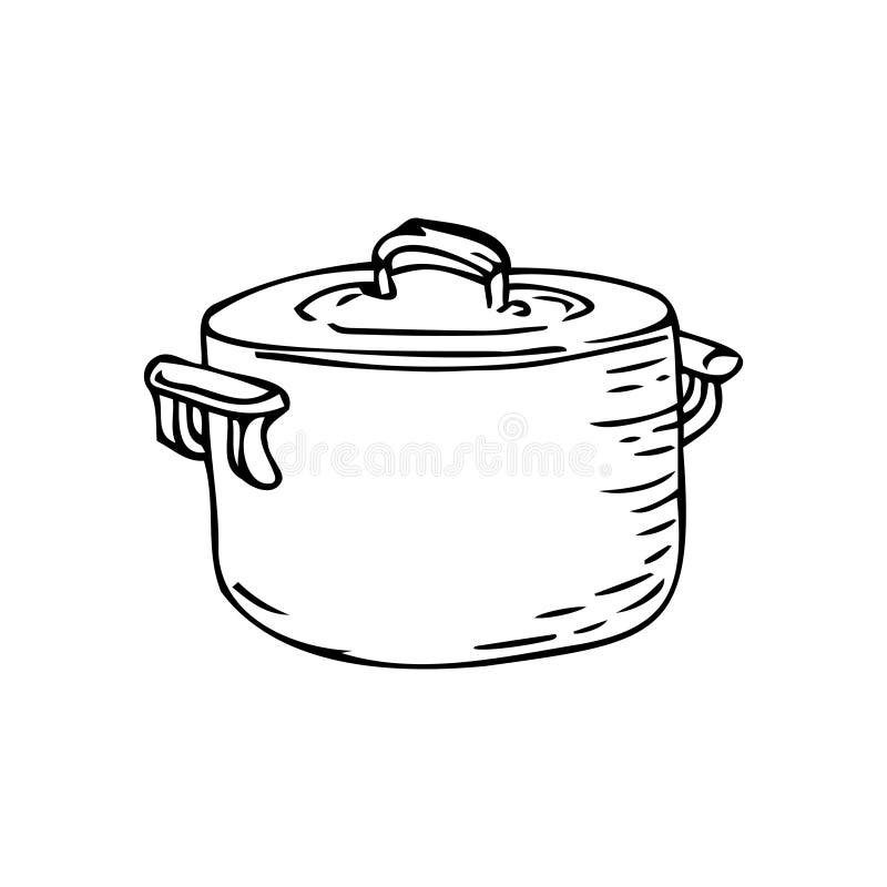 Large Saucepan Thin Black Lines on a White Background Vector Stock Vector Illustration of