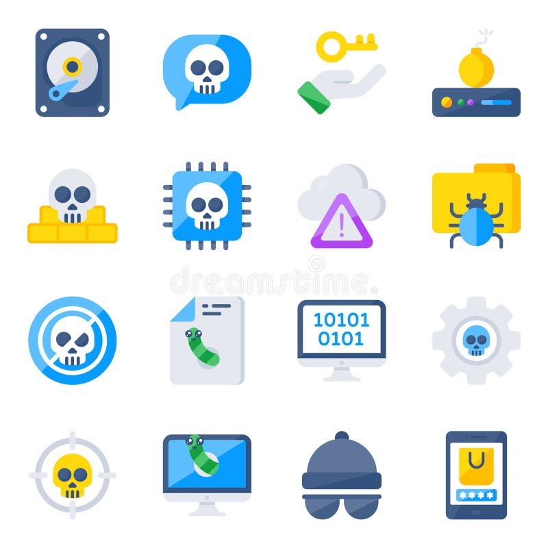 Pack of Data Hacking Flat Icons vector illustration