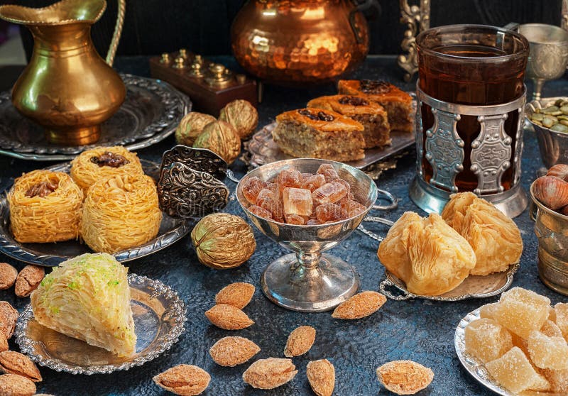 Large set of Eastern, Arab, Turkish sweets royalty free stock images