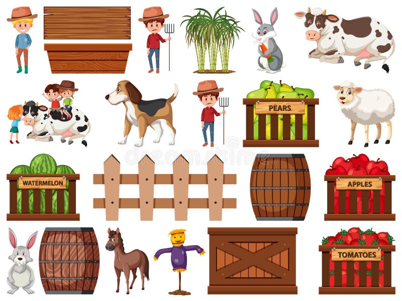 Large Set of Isolated Farm Objects Stock Illustration - Illustration of ...