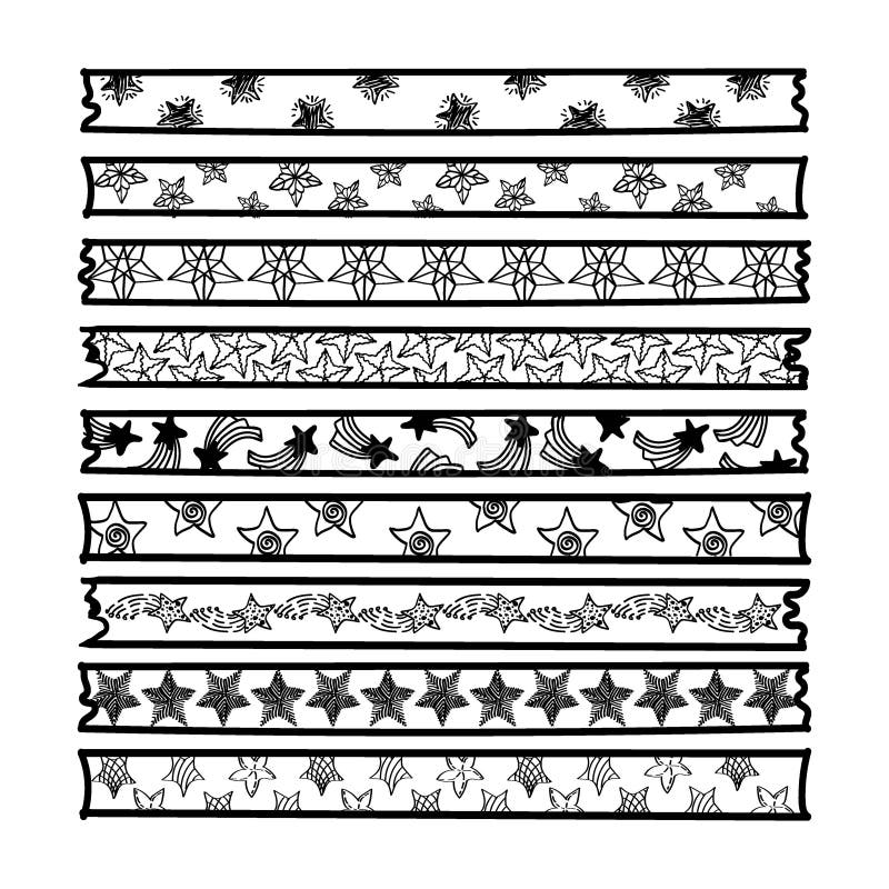 A Large Set of Scotch Tape Strips with Different Patterns, Handdrawn