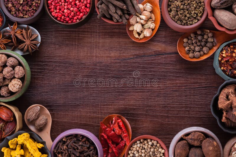 Large set of spices and seasonings top view