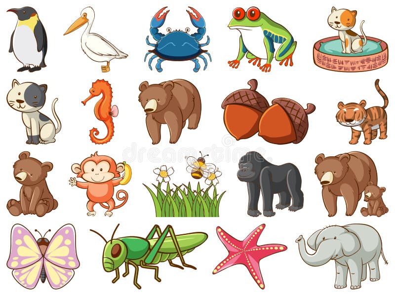 Large Set of Wildlife with Many Types of Animals Stock Vector -  Illustration of gorilla, domestic: 174731120