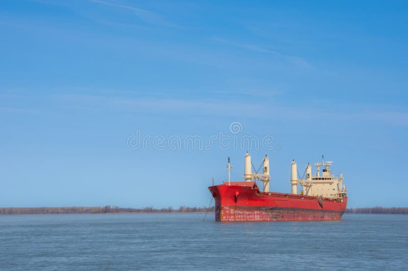 Large Ship Anchored in the Saint Lawrence River Stock Photo Image of