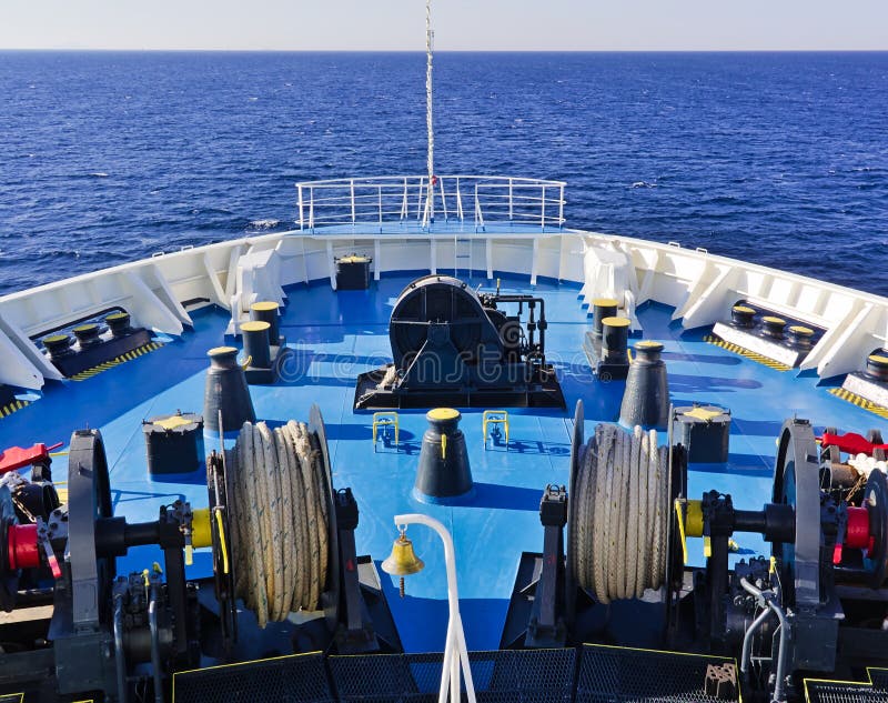 Large ship bow with equipment while sailing stock photo Large ship bow with equipment while sailing stock photo