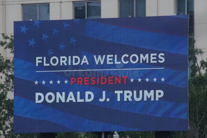 The current United States of America President supporters at the rally in downtown Orlando, Florida. The current United States of America President supporters at the rally in downtown Orlando, Florida