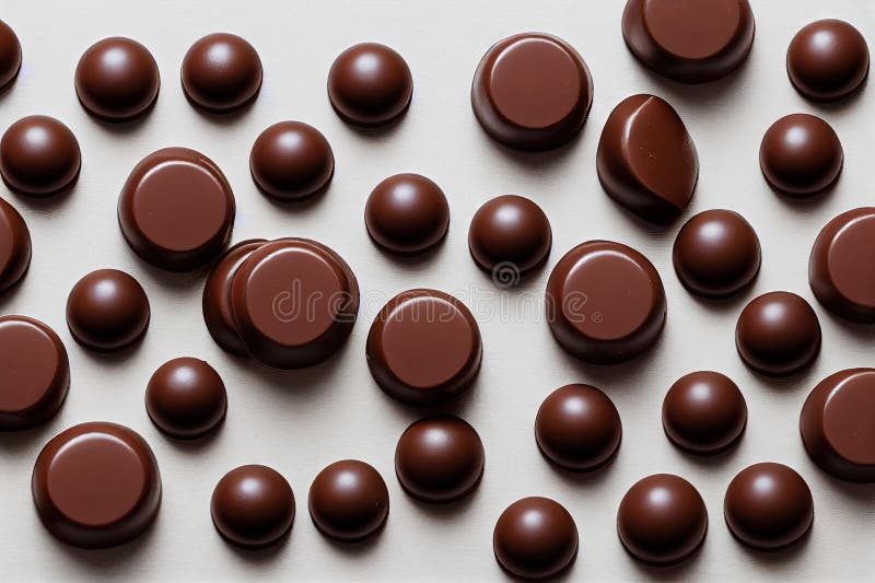 Large and small round sweets made of milk and dark chocolate on white background. stock illustration