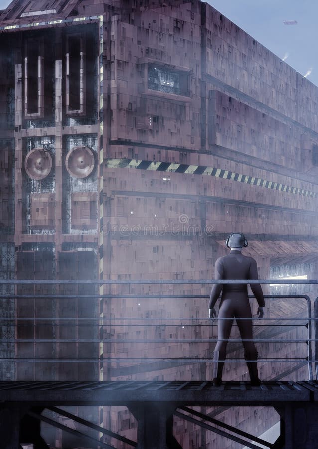 Large Space Ship in Dock 3D-Rendering vector illustration