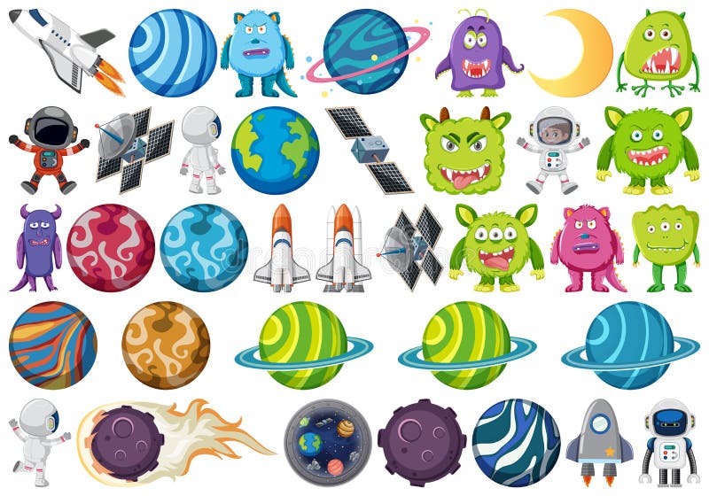 Large space themed set royalty free illustration