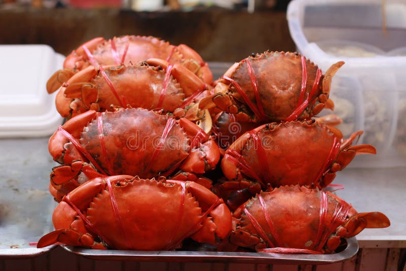 Large Steamed Crab in the Market. Stock Photo Image of feast, cooking