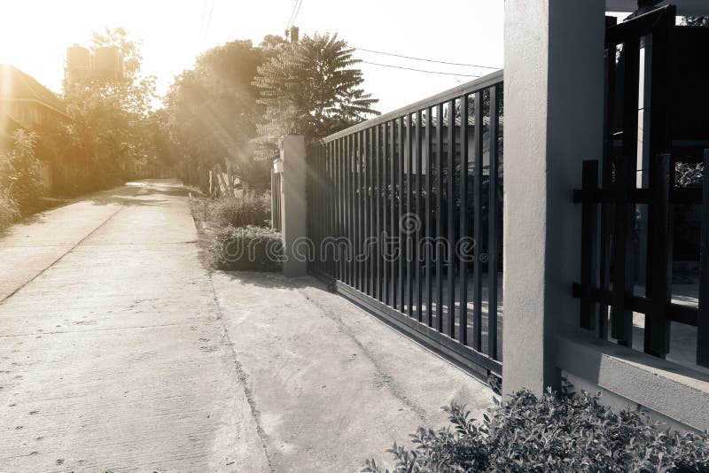 Large Steel Fence Door at the Front of the House Stock Image Image of