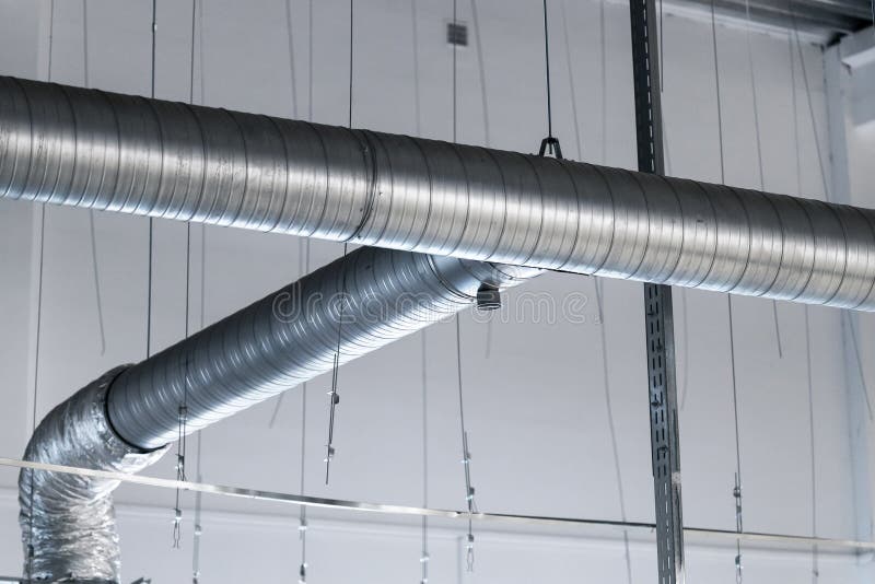 Large Steel Ventilation Pipes in Industrial Premises, Ceiling