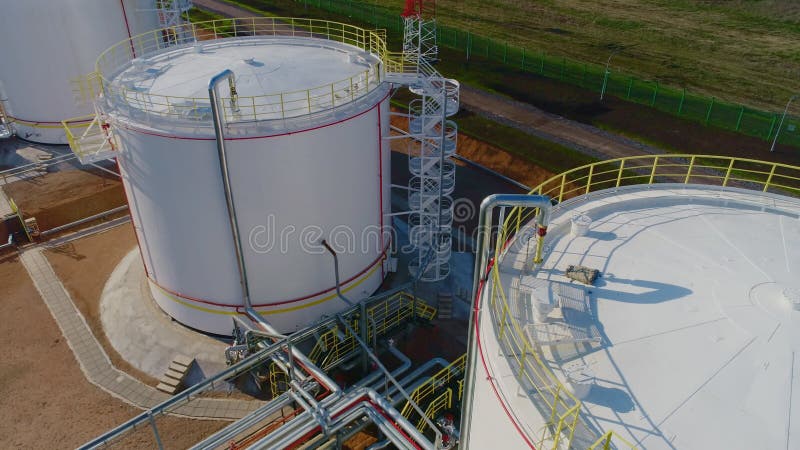 Large tanks and pipeline system at refinery complex aerial