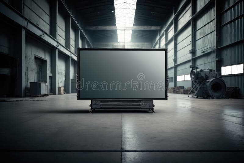 Large Television Screen in Front of Empty with Grey Floor