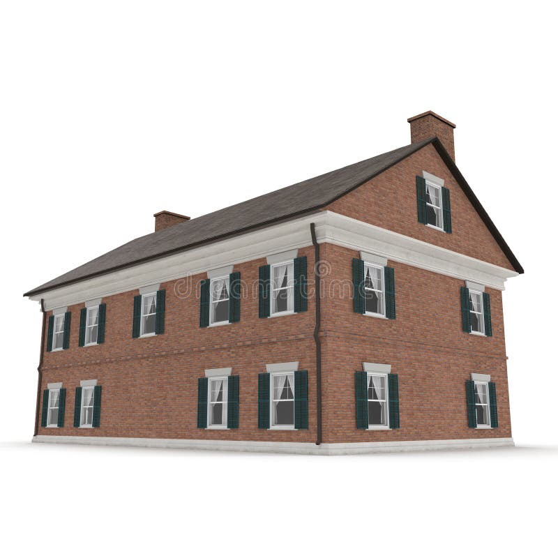 Large Two Story Vintage Colonial Style House On White. 3D Illustration ...