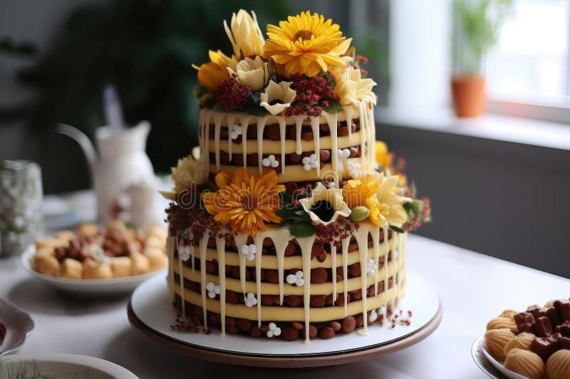 Large Two Tiered Birthday Cake with Orange Cream Flowers Sweet Wedding Large Two Tiered Birthday Cake with Orange Cream Flowers Sweet Wedding