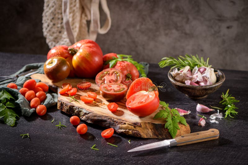 Tomatoes on Rustic Kitchen Counter Stock Photo Image of dinner, green