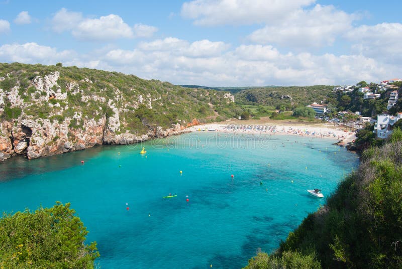 Large view of the beach of En Porter cove in Menorca island stock images Large view of the beach of En Porter cove in Menorca island stock images