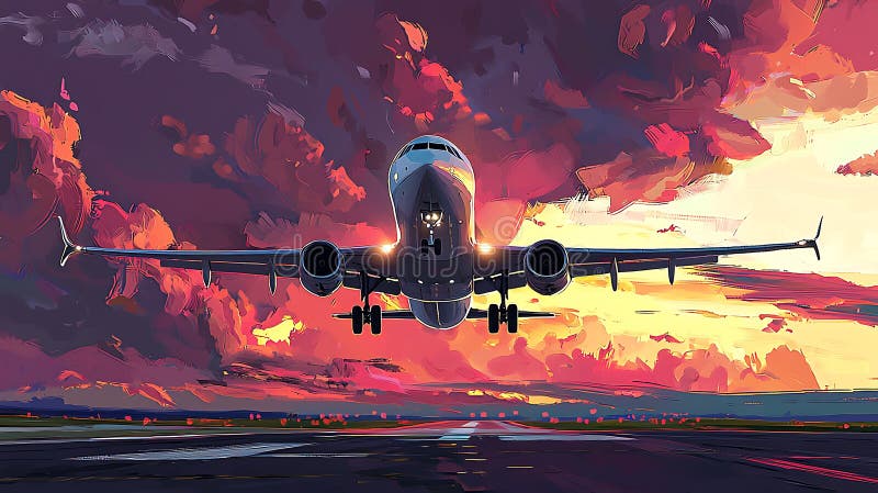 A large white airplane is flying through a stormy sky stock image