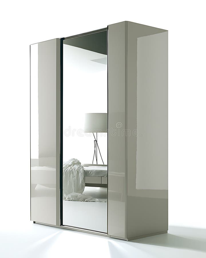 A large, white cabinet with a mirror on the door vector illustration