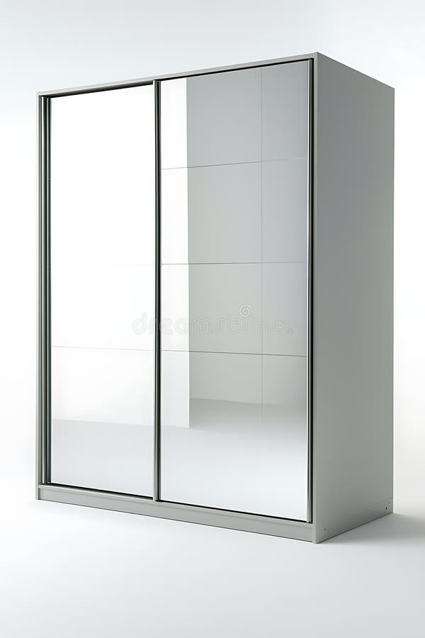 A large white cabinet with a mirror on the door vector illustration