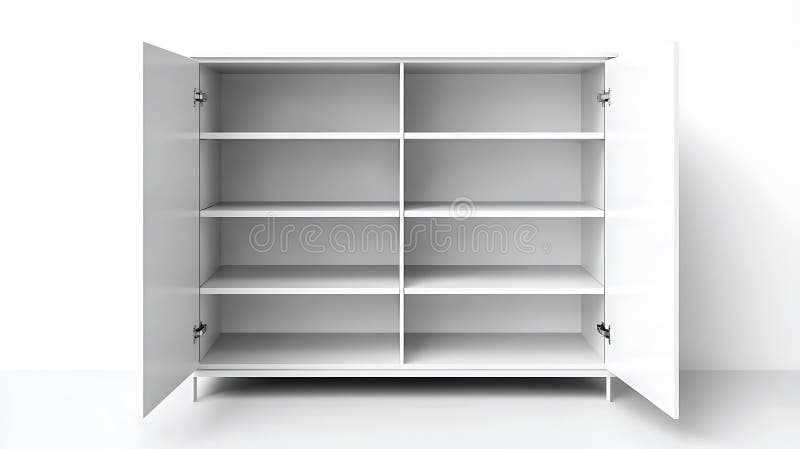 A large white cabinet with six shelves and two doors royalty free illustration