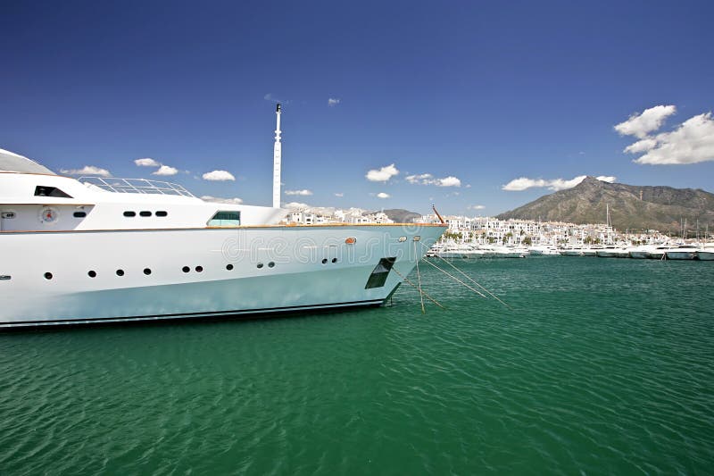 Large, white, luxurious and expensive yacht royalty free stock photography