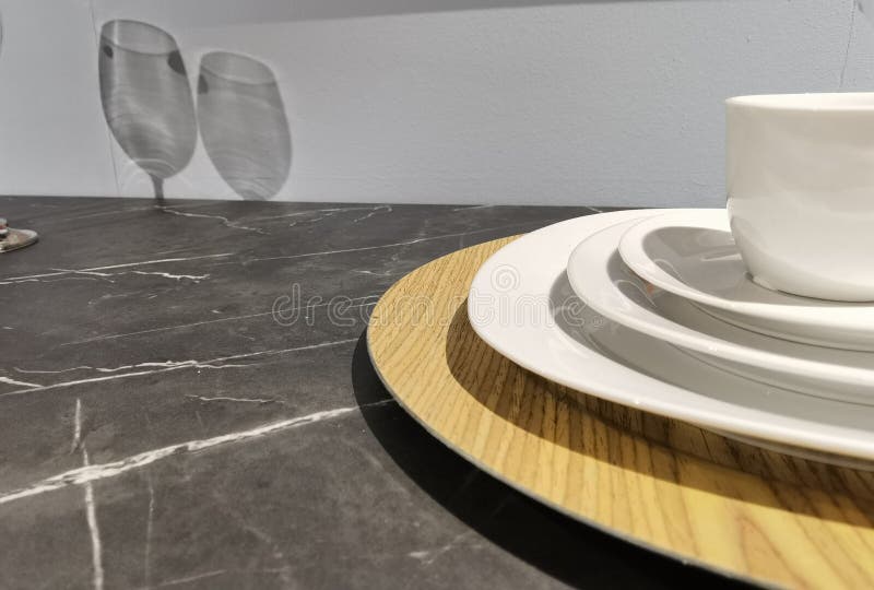 Large White Serving Plates Stacked Up Stock Image Image of plates