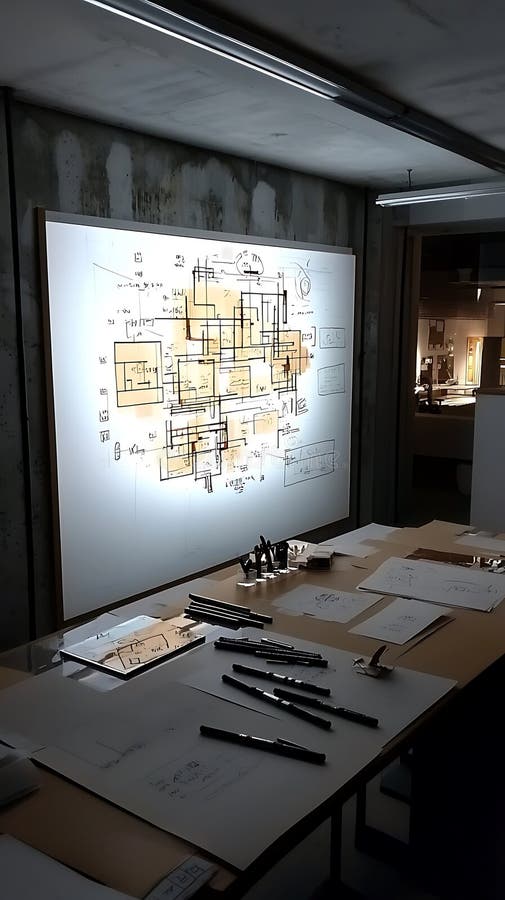 A large white wall with a drawing of a house on it royalty free illustration