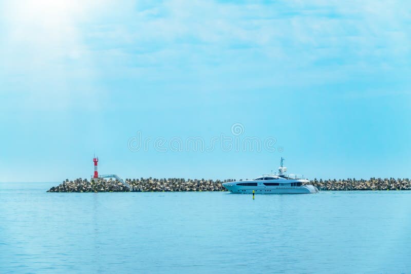 a yacht leaves the port p