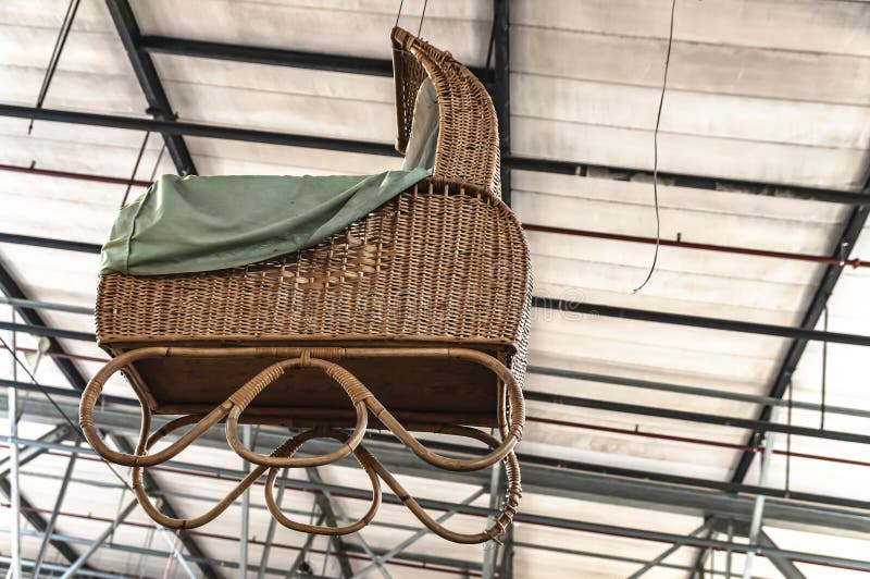 Large Wicker Pram Hangs From The Ceiling Stock Photo Image Of