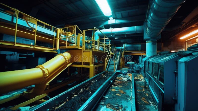 Large yellow pipe inside a building. Ideal for industrial and construction concepts stock images