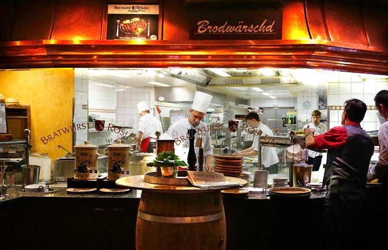 Largest Sausage Restaurant Open Kitchen with Chef Editorial Stock Photo