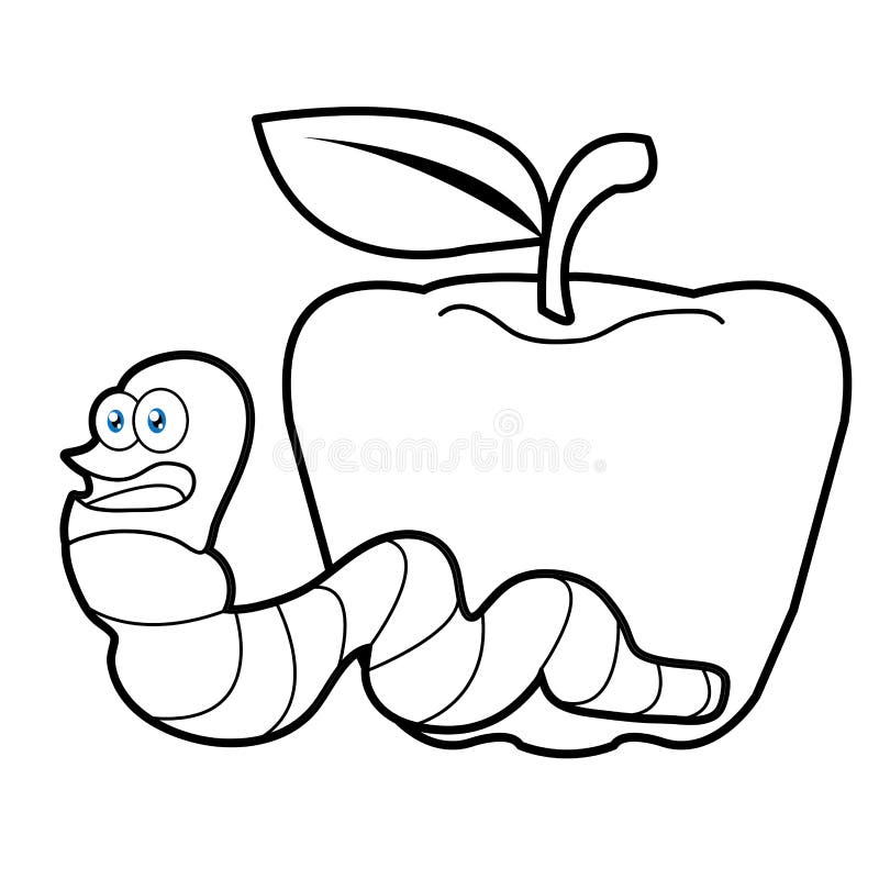 Larva Worm and Apple Cartoon Coloring Page for Toddle Stock Vector -  Illustration of caterpillar, toddle: 91970686