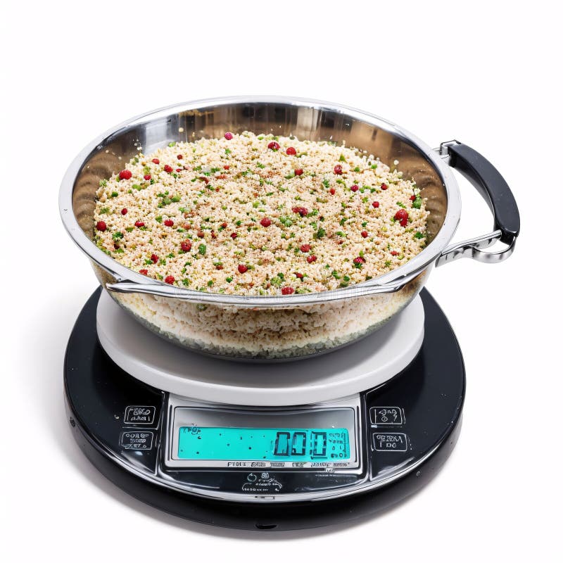 Las balanzas de alimentos están aisladas en un fondo blanco. La imagen de las balanzas de alimentos se aísla en un fondo blanco. hecho con ai generativo