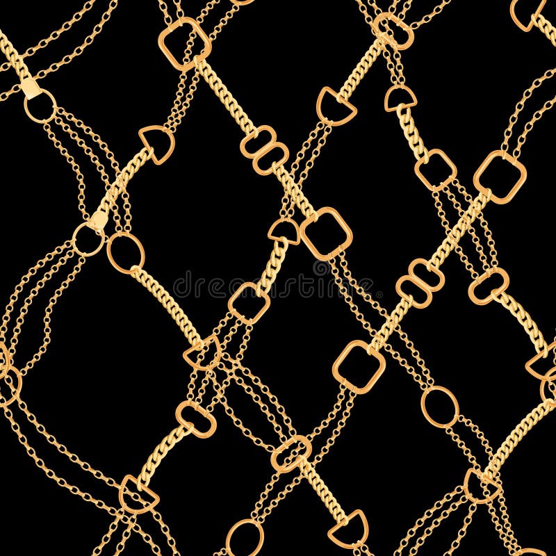 Las cadenas de oro forman el modelo inconsútil Fondo de la tela con la cadena del oro Diseño de lujo con la materia textil de los