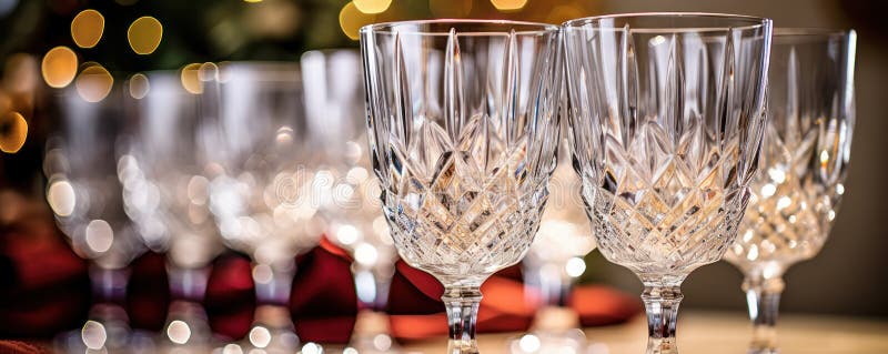 Las celebraciones festivas se animan cuando las copas de cristal con temática vacacional están bellamente adornadas y dispuestas e stock de ilustración