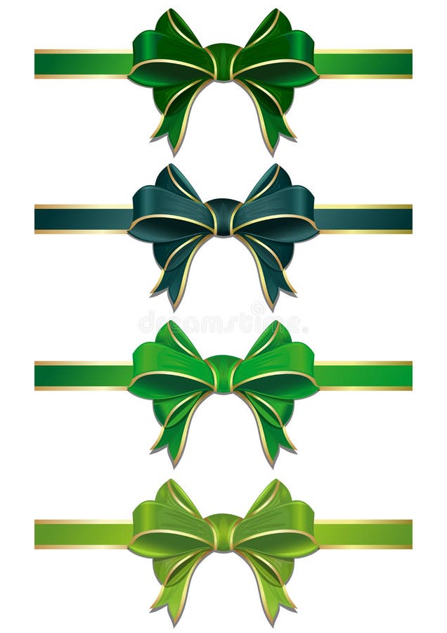 Set of green bows on white. Vector scalable green ribbons with bows. Green ribbons in different shades isolated on white background. Green ribbons with bows to St. Patricks Day or Easter. Set of green bows on white. Vector scalable green ribbons with bows. Green ribbons in different shades isolated on white background. Green ribbons with bows to St. Patricks Day or Easter