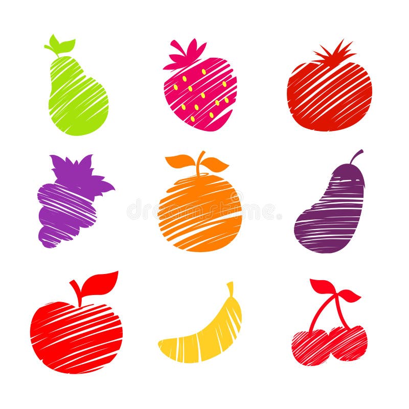 Las diversas frutas bosquejaron el ejemplo stock de ilustración Las diversas frutas bosquejaron el ejemplo stock de ilustración