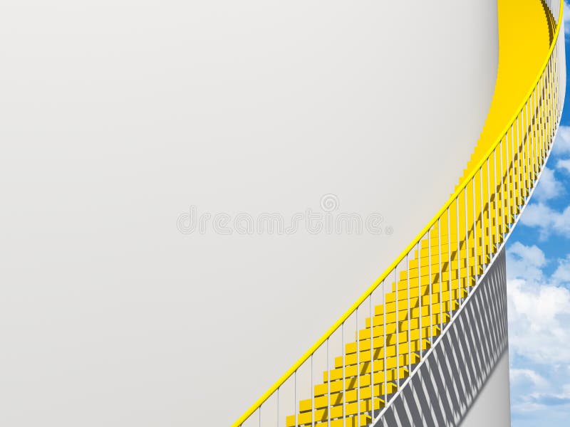 Las escaleras del metal pasan la pared blanca redonda, 3 d ilustración del vector Las escaleras del metal pasan la pared blanca redonda, 3 d ilustración del vector