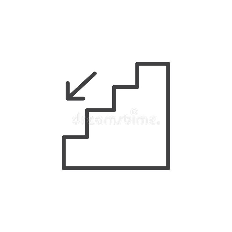 Las escaleras y la flecha de la emergencia abajo resumen el icono stock de ilustración Las escaleras y la flecha de la emergencia abajo resumen el icono stock de ilustración