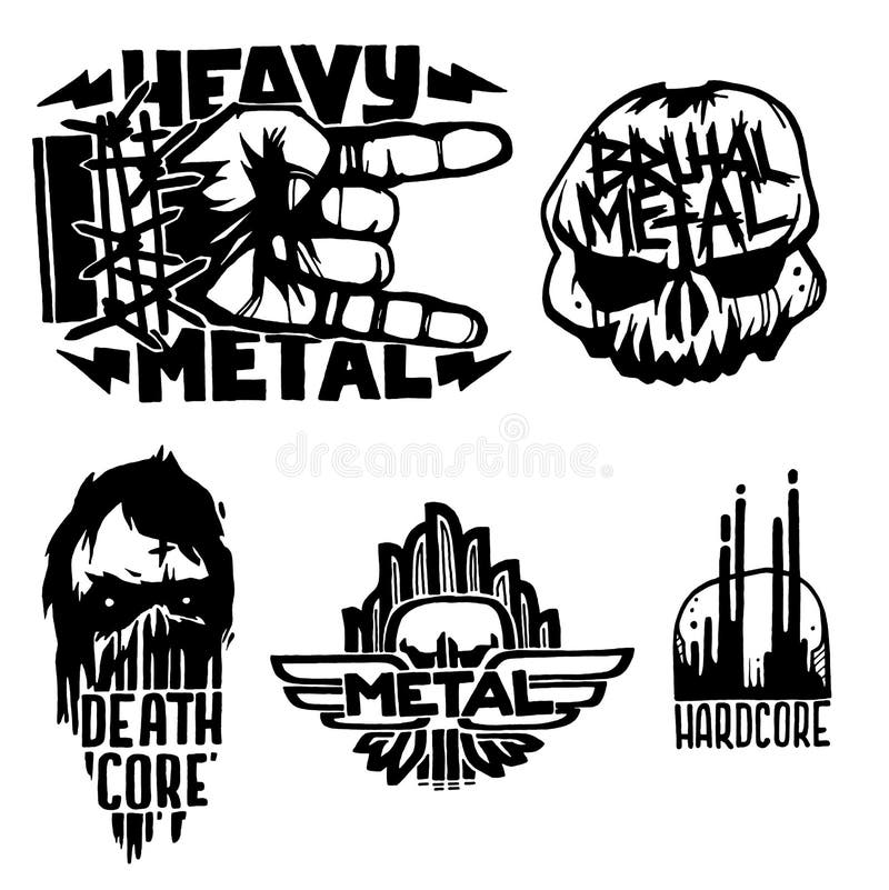 Las etiquetas pesadas del vintage del vector de la insignia de la música rock con la etiqueta engomada dura de los sonidos de los ilustración del vector Las etiquetas pesadas del vintage del vector de la insignia de la música rock con la etiqueta engomada dura de los sonidos de los ilustración del vector
