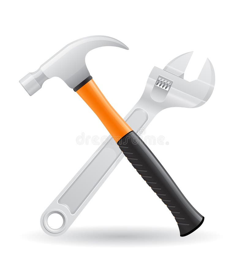 Las herramientas martillan y los iconos de la llave de tornillo vector el illustr stock de ilustración Las herramientas martillan y los iconos de la llave de tornillo vector el illustr stock de ilustración