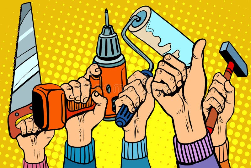 Las herramientas vieron el martillo del rodillo de pintura del taladro ilustración del vector Las herramientas vieron el martillo del rodillo de pintura del taladro ilustración del vector